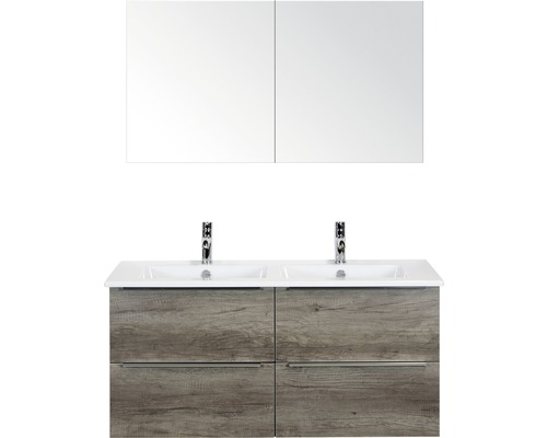 Koupelnový nábytkový set Pulse 120 cm s keramickým dvojitým umyvadlem dub Nebraska a zrcadlovou skříňkou 84726324