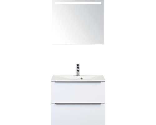 Koupelnový nábytkový set Pulse 70 cm s umyvadlem bílá vysoce lesklá a zrcadlem s LED osvětlením