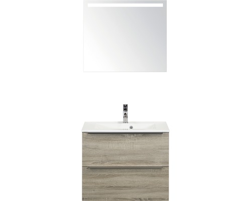Koupelnový nábytkový set Pulse 70 cm s umyvadlem a zrcadlem s LED osvětlením dub šedý