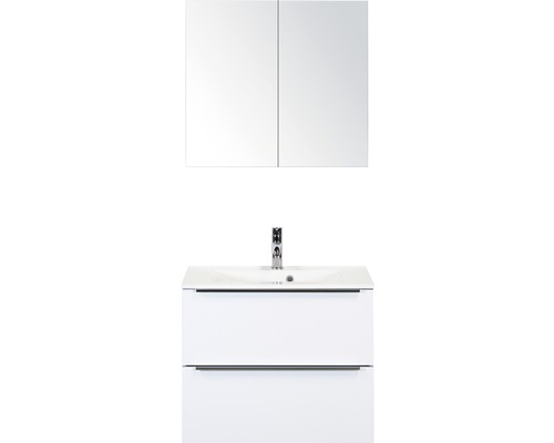 Koupelnový nábytkový set Pulse 70 cm s umyvadlem bílá vysoce lesklá se zrcadlovou skříňkou