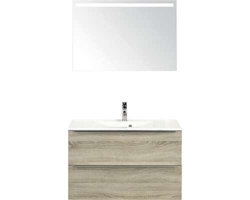 Koupelnový nábytkový set Pulse 90 cm s umyvadlem a zrcadlem s LED osvětlením dub šedý