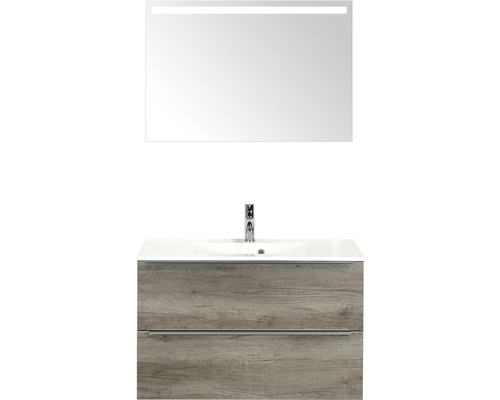 Koupelnový nábytkový set Pulse 90 cm s umyvadlem Nebraska dub Nebraska a zrcadlem s LED osvětlením