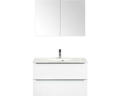 Koupelnový nábytkový set Pulse 90 cm s umyvadlem bílá lesklá a zrcadlovou skříňkou