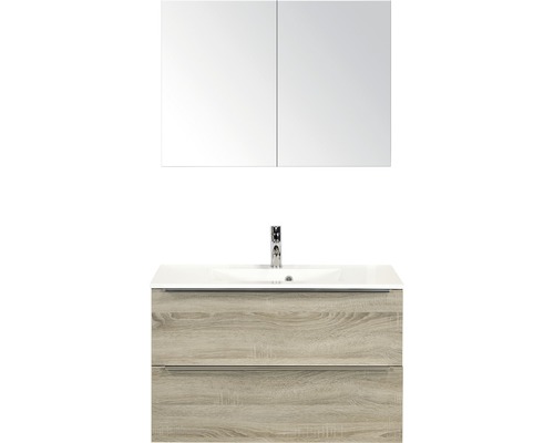 Koupelnový nábytkový set Pulse 90 cm s umyvadlem a zrcadlovou skříňkou dub šedý
