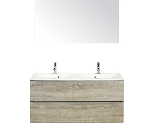 Koupelnový nábytkový set Pulse 120 cm s dvojitým umyvadlem a zrcadlem dub šedý 84727016