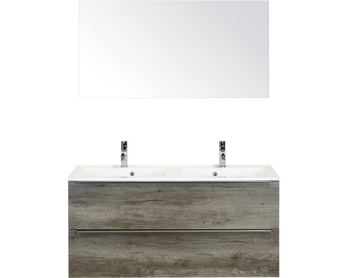 Koupelnový nábytkový set Pulse 120 cm s dvojitým umyvadlem dub Nebraska a zrcadlem 84727024