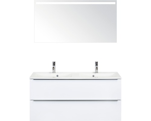 Koupelnový nábytkový set Pulse 120 cm s dvojitým umyvadlem bílá vysoce lesklá a zrcadlem s LED osvětlením 84727101