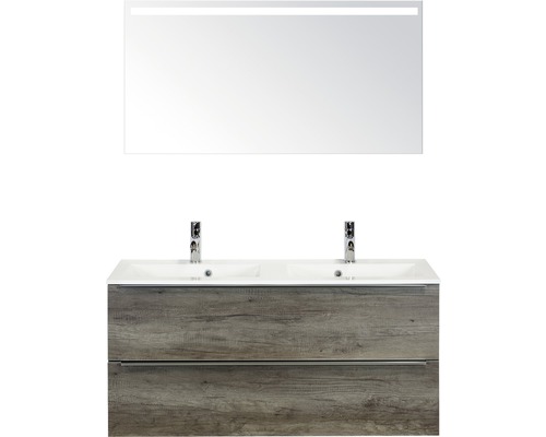 Koupelnový nábytkový set Pulse 120 cm s dvojitým umyvadlem dub Nebraska a zrcadlem s LED osvětlením 84727124
