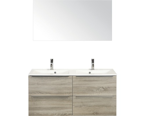 Koupelnový nábytkový set Pulse 120 cm s dvojitým umyvadlem a zrcadlem dub šedý 84727316