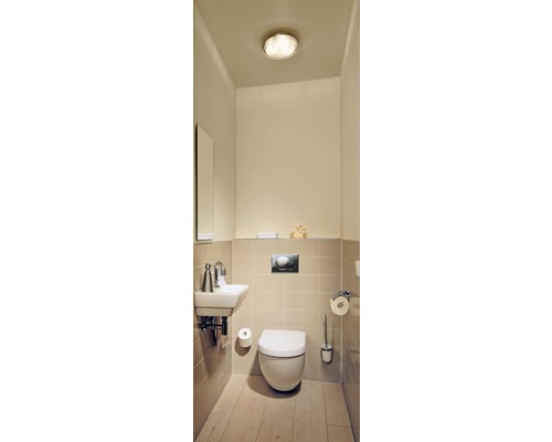 Malá koupelna s toaletou, umyvadlem a osvětlením