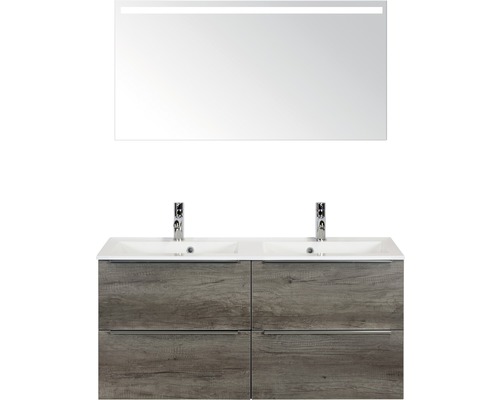 Koupelnový nábytkový set Pulse 120 cm s dvojitým umyvadlem dub Nebraska a zrcadlem s LED osvětlením 84727424