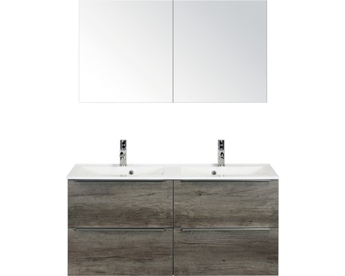 Koupelnový nábytkový set Pulse 120 cm s dvojitým umyvadlem dub Nebraska se zrcadlovou skříňkou 84727524