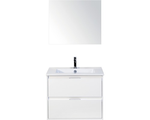 Koupelnový nábytkový set Porto 70 cm s keramickým umyvadlem a zrcadlem bílá vysoce lesklá