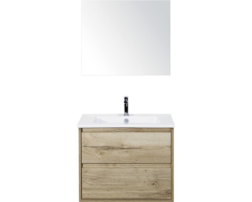 Koupelnový nábytkový set Porto 70 cm s keramickým umyvadlem a zrcadlem dub přírodní