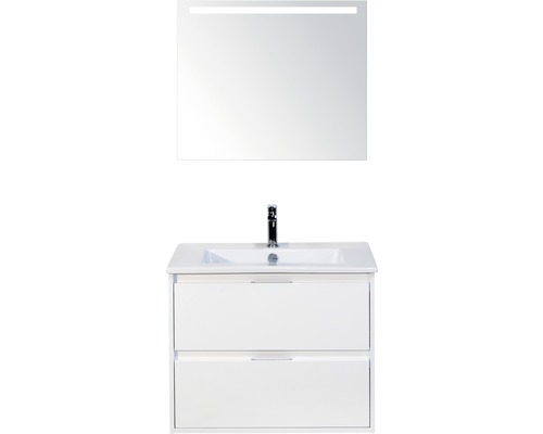 Koupelnový nábytkový set Porto 70 cm s keramickým umyvadlem bílá lesklá a zrcadlem s LED osvětlením