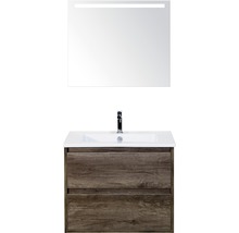 Koupelnový nábytkový set Porto 70 cm s keramickým umyvadlem Nebraska dub Nebraska a zrcadlem s LED osvětlením
