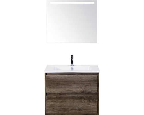 Koupelnový nábytkový set Porto 70 cm s keramickým umyvadlem Nebraska dub Nebraska a zrcadlem s LED osvětlením