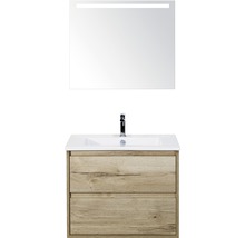 Koupelnový nábytkový set Porto 70 cm s keramickým umyvadlem a zrcadlem s LED osvětlením dub přírodní