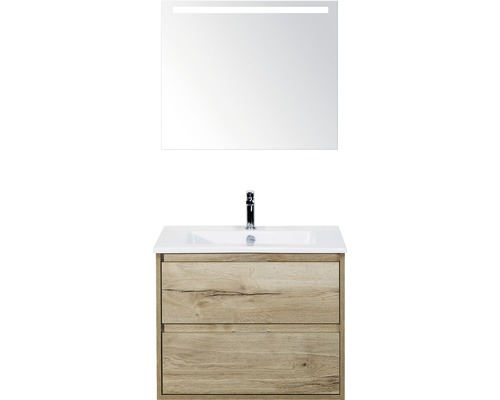 Koupelnový nábytkový set Porto 70 cm s keramickým umyvadlem a zrcadlem s LED osvětlením dub přírodní