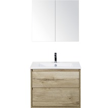 Koupelnový nábytkový set Porto 70 cm s keramickým umyvadlem a zrcadlovou skříňkou dub přírodní