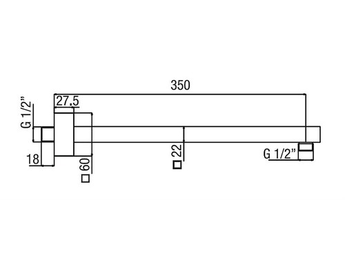 Technický výkres nástěnného výtoku s rozměry