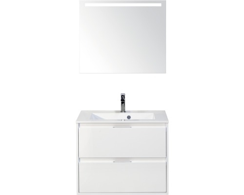 Koupelnový nábytkový set Porto 70 cm s umyvadlem bílá lesklá a zrcadlem s LED osvětlením 70