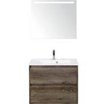 Koupelnový nábytkový set Porto 70 cm s umyvadlem a zrcadlem s LED osvětlením dub Nebraska