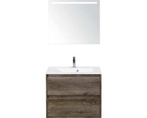Koupelnový nábytkový set Porto 70 cm s umyvadlem a zrcadlem s LED osvětlením dub Nebraska