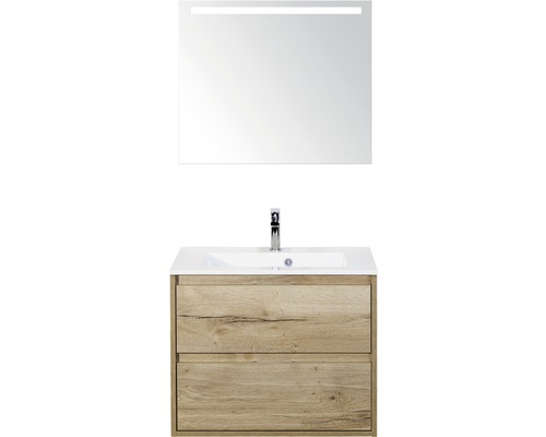 Koupelnový nábytkový set Porto 70 cm s umyvadlem a zrcadlem s LED osvětlením dub přírodní 70