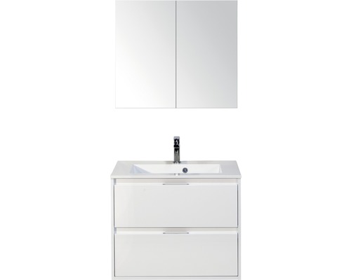 Koupelnový nábytkový set Porto 70 cm s umyvadlem bílá lesklá a zrcadlovou skříňkou