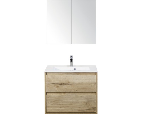 Koupelnový nábytkový set Porto 70 cm s umyvadlem a zrcadlovou skříňkou dub přírodní