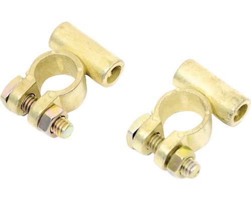 Dvě mosazné svorky autobaterie se šrouby a maticemi