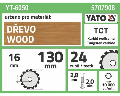 Specifikace pilového kotouče Yato pro dřevo