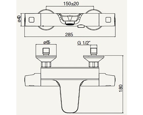 Technický výkres armatury s rozměry