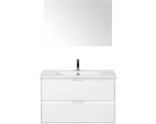 Koupelnový nábytkový set Porto 90 cm s keramickým umyvadlem a zrcadlem bílá vysoce lesklá