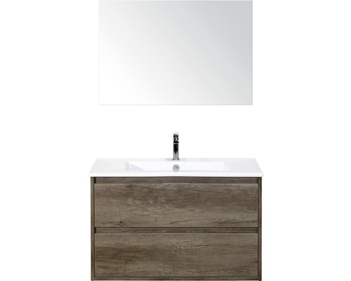 Koupelnový nábytkový set Porto 90 cm s keramickým umyvadlem Nebraska dub Nebraska a zrcadlem
