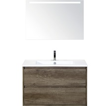 Koupelnový nábytkový set Porto 90 cm s keramickým umyvadlem Nebraska dub Nebraska a zrcadlem s LED osvětlením