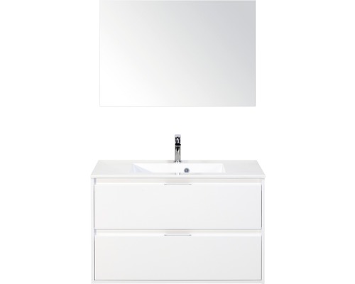 Koupelnový nábytkový set Porto 90 cm s umyvadlem a zrcadlem bílá vysoce lesklá