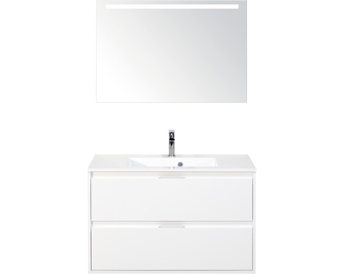 Koupelnový nábytkový set Porto 90 cm s umyvadlem bílá lesklá a zrcadlem s LED osvětlením Koupelnový nábytkový set Porto 90 cm s umyvadlem bílá lesklá a zrcadlem s LED osvětlením