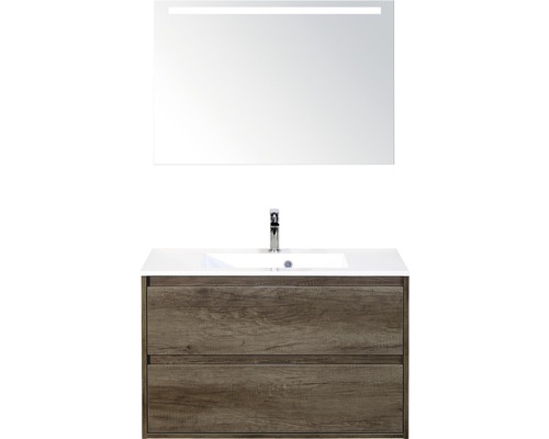 Koupelnový nábytkový set Porto 90 cm s umyvadlem a zrcadlem s LED osvětlením dub Nebraska Koupelnový nábytkový set Porto 90 cm s umyvadlem a zrcadlem s LED osvětlením dub Nebraska