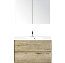 Koupelnový nábytkový set Porto 90 cm s umyvadlem a zrcadlovou skříňkou dub přírodní