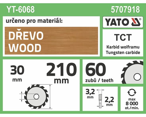 Specifikace pilového kotouče na dřevo, včetně průměru, počtu zubů a materiálu