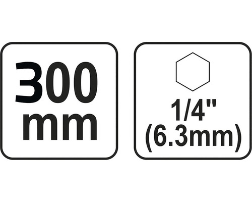 Informace o velikosti 300 milimetrů a šestihranu 6,3 milimetrů