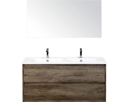 Koupelnový nábytkový set Porto 120 cm s keramickým dvojitým umyvadlem 2 zásuvky Nebraska dub Nebraska a zrcadlem