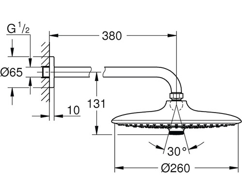 Technický nákres sprchové hlavice s rozměry