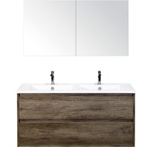 Koupelnový nábytkový set Porto 120 cm s keramickým dvojitým umyvadlem 2 zásuvky Nebraska dub Nebraska a zrcadlovou skříňkou