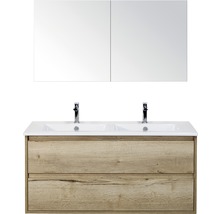 Koupelnový nábytkový set Porto 120 cm s keramickým dvojitým umyvadlem 2 zásuvky a zrcadlovou skříňkou dub přírodní