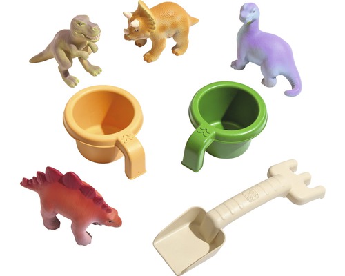 Sada hraček s figurkami dinosaurů, pohárky a lopatkou