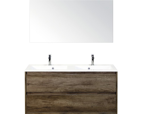Koupelnový nábytkový set Porto 120 cm s dvojitým umyvadlem 2 zásuvky Nebraska dub Nebraska a zrcadlem