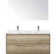 Koupelnový nábytkový set Porto 120 cm s dvojitým umyvadlem 2 zásuvky a zrcadlem dub přírodní